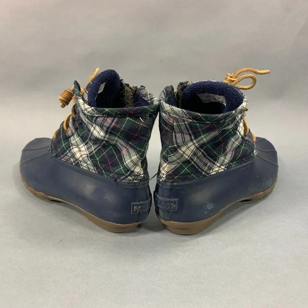 Sperry‎ Rain Boots Women's Size 7.5 Blue Plaid Syren Gulf Rubber Duck Boots